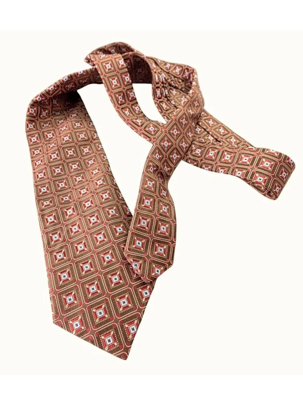Y2K Hugo Boss Italy Silk Tie Copper Brown Geometric Jacquard Brocade 3.25x60